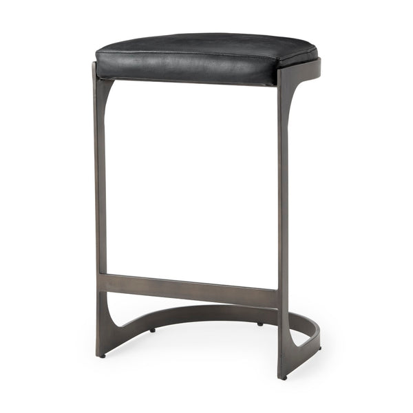 Mercana Tyson Backless Suede Stool with Gunmetal Frame - Modern Industrial Design for Kitchen or Bar Spaces Black Leather | Black Metal | Counter 69268