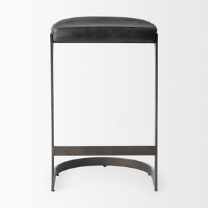 Mercana Tyson Backless Suede Stool with Gunmetal Frame - Modern Industrial Design for Kitchen or Bar Spaces Black Leather | Black Metal | Counter 69268