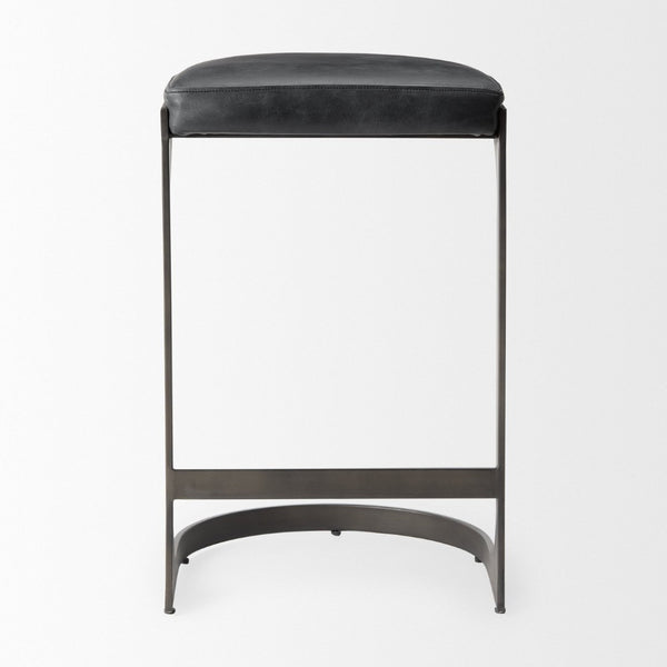 Mercana Tyson Backless Suede Stool with Gunmetal Frame - Modern Industrial Design for Kitchen or Bar Spaces Black Leather | Black Metal | Counter 69268