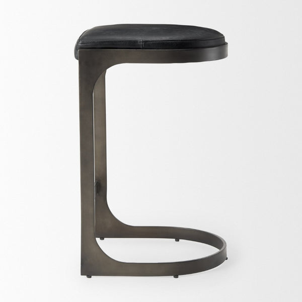 Mercana Tyson Backless Suede Stool with Gunmetal Frame - Modern Industrial Design for Kitchen or Bar Spaces Black Leather | Black Metal | Counter 69268