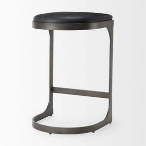 Mercana Tyson Backless Suede Stool with Gunmetal Frame - Modern Industrial Design for Kitchen or Bar Spaces Black Leather | Black Metal | Counter 69268