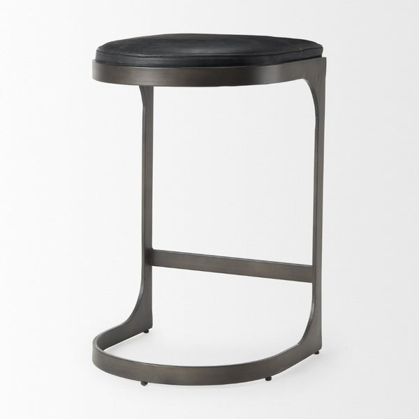Mercana Tyson Backless Suede Stool with Gunmetal Frame - Modern Industrial Design for Kitchen or Bar Spaces Black Leather | Black Metal | Counter 69268
