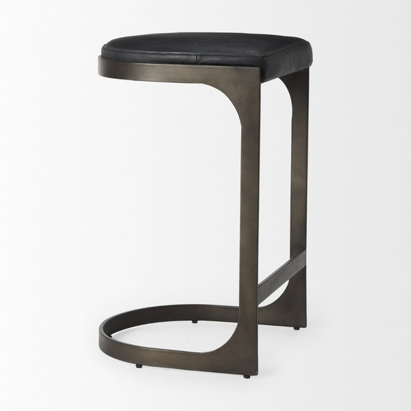 Mercana Tyson Backless Suede Stool with Gunmetal Frame - Modern Industrial Design for Kitchen or Bar Spaces Black Leather | Black Metal | Counter 69268