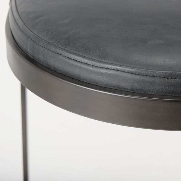 Mercana Tyson Backless Suede Stool with Gunmetal Frame - Modern Industrial Design for Kitchen or Bar Spaces Black Leather | Black Metal | Counter 69268