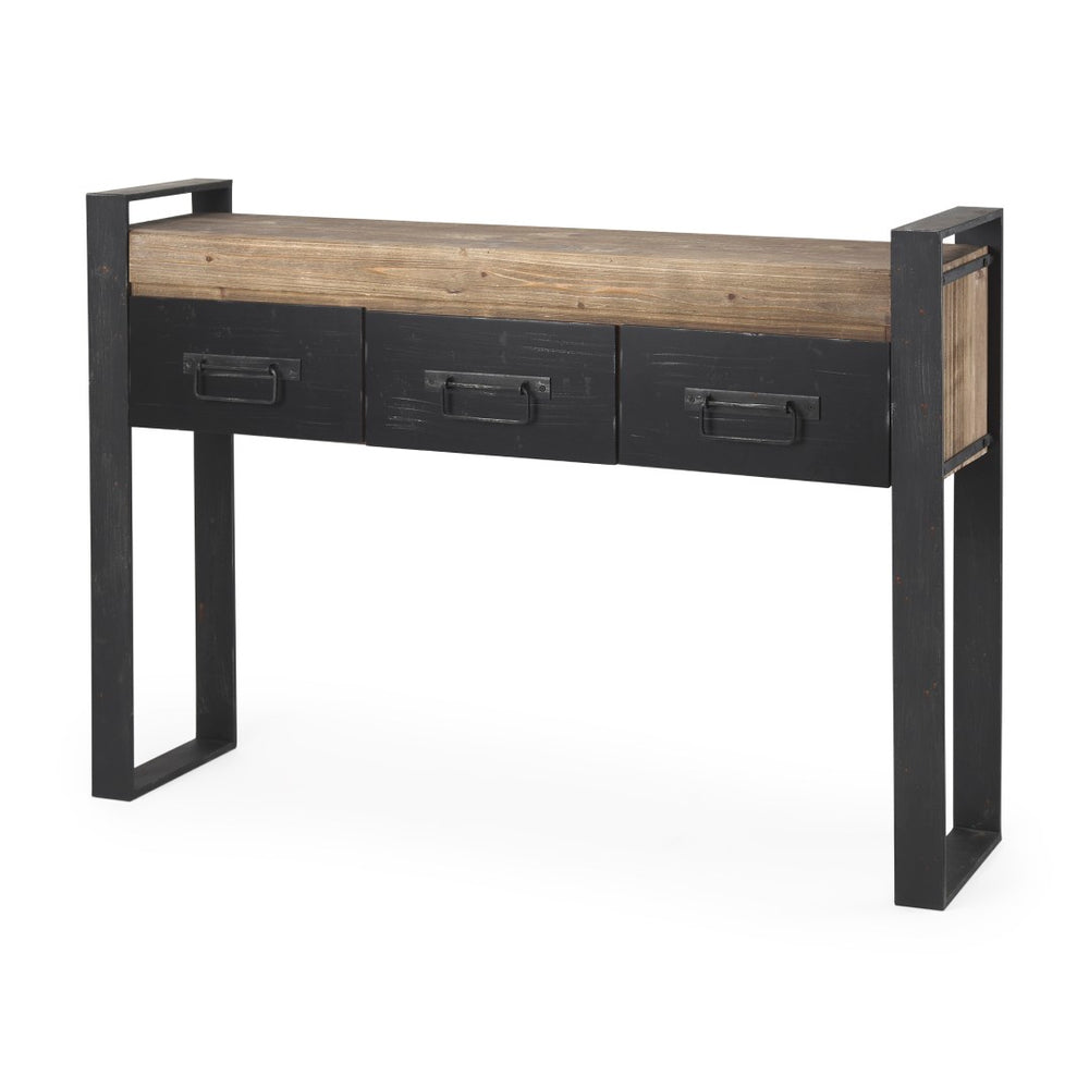 Mercana Carga Console Table with Rustic Pine Top and Three Drawers - Perfect for Entryway and Living Space 50018