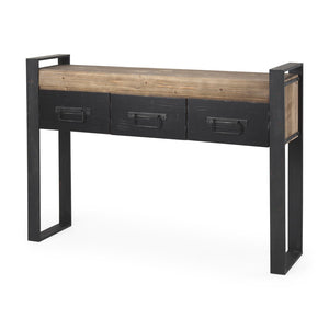 Mercana Carga Console Table with Rustic Pine Top and Three Drawers - Perfect for Entryway and Living Space 50018