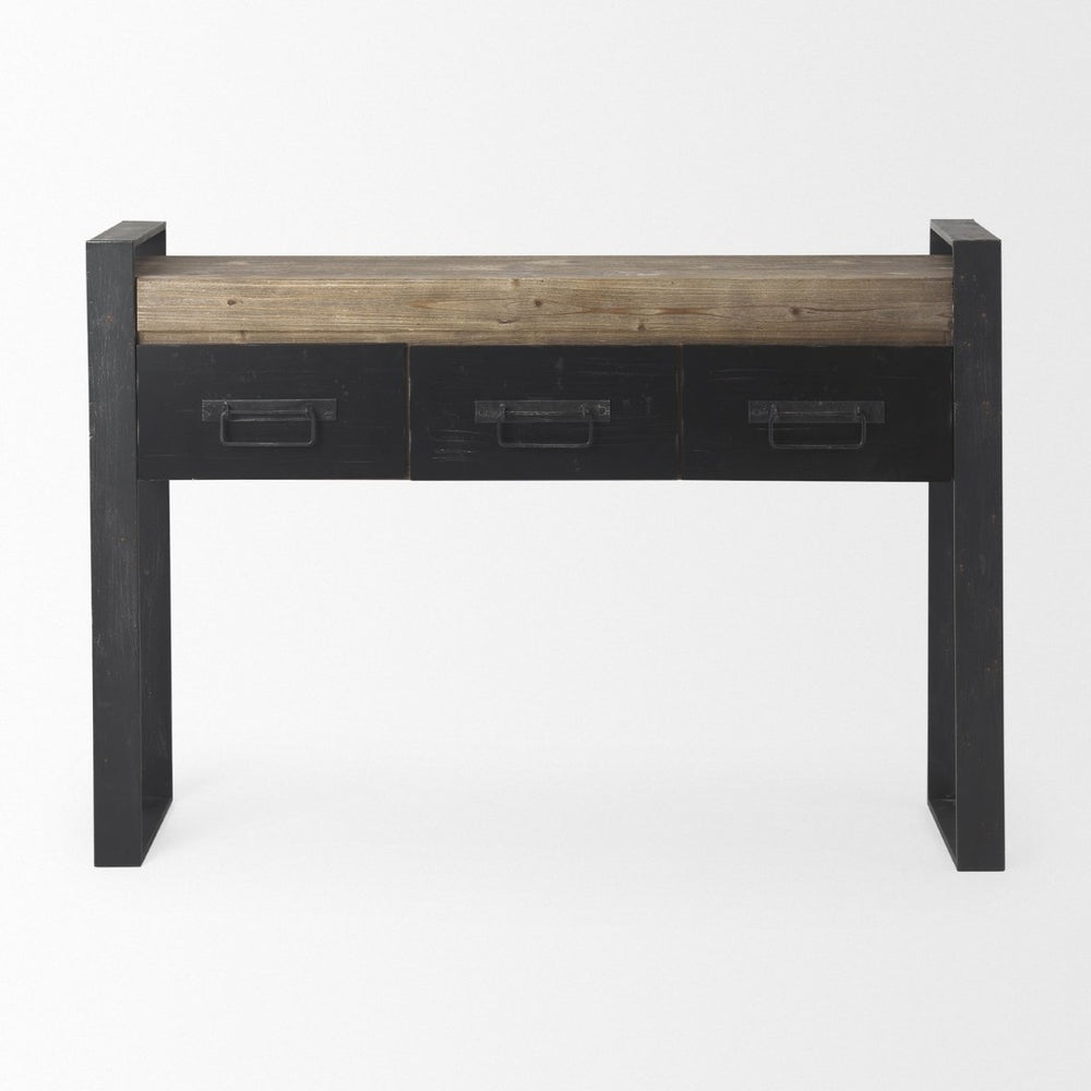 Mercana Carga Console Table with Rustic Pine Top and Three Drawers - Perfect for Entryway and Living Space 50018
