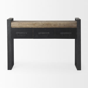 Mercana Carga Console Table with Rustic Pine Top and Three Drawers - Perfect for Entryway and Living Space 50018