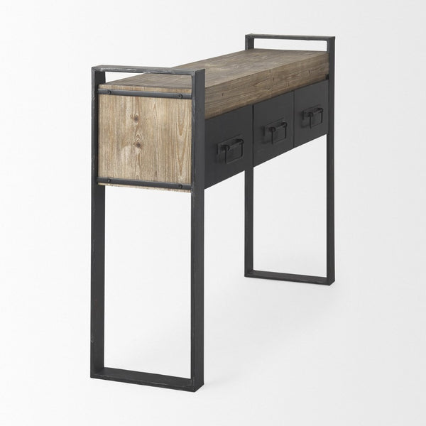 Mercana Carga Console Table with Rustic Pine Top and Three Drawers - Perfect for Entryway and Living Space 50018