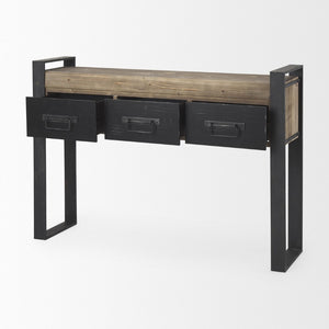 Mercana Carga Console Table with Rustic Pine Top and Three Drawers - Perfect for Entryway and Living Space 50018