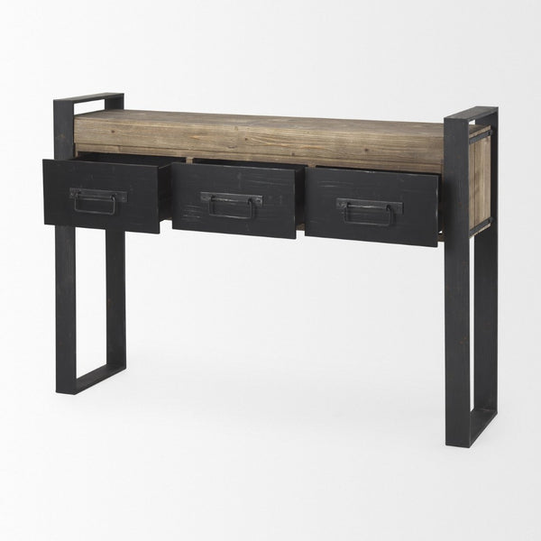Mercana Carga Console Table with Rustic Pine Top and Three Drawers - Perfect for Entryway and Living Space 50018