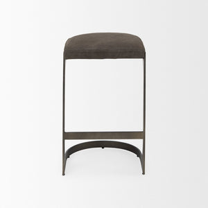 Mercana Tyson Backless Suede Stool with Gunmetal Frame - Modern Industrial Design for Kitchen or Bar Spaces Brown/Gray Suede | Black Metal | Counter 69269