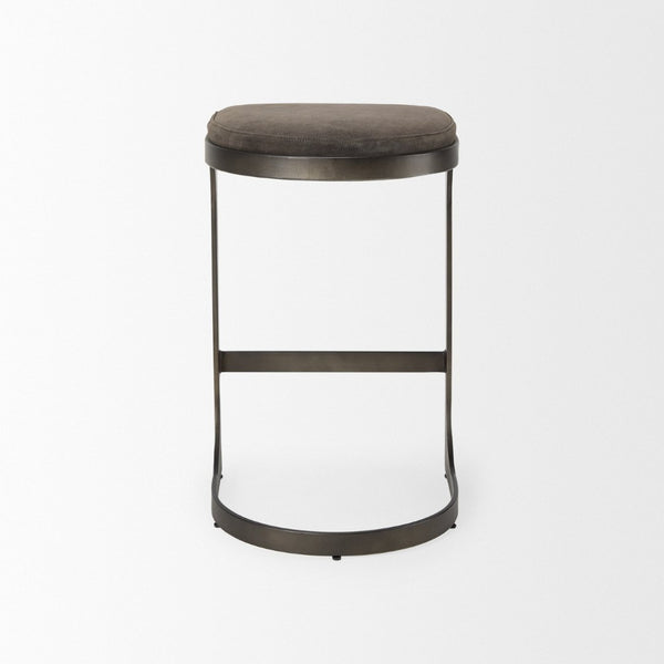 Mercana Tyson Backless Suede Stool with Gunmetal Frame - Modern Industrial Design for Kitchen or Bar Spaces Brown/Gray Suede | Black Metal | Counter 69269
