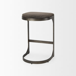 Mercana Tyson Backless Suede Stool with Gunmetal Frame - Modern Industrial Design for Kitchen or Bar Spaces Brown/Gray Suede | Black Metal | Counter 69269