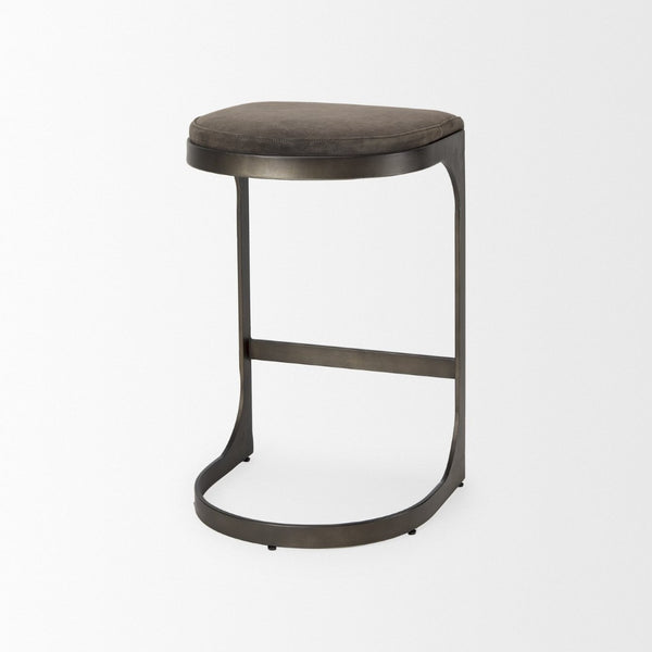 Mercana Tyson Backless Suede Stool with Gunmetal Frame - Modern Industrial Design for Kitchen or Bar Spaces Brown/Gray Suede | Black Metal | Counter 69269