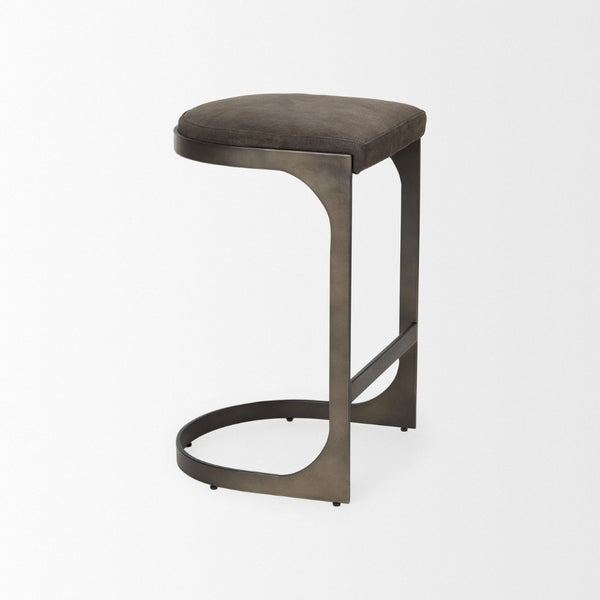 Mercana Tyson Backless Suede Stool with Gunmetal Frame - Modern Industrial Design for Kitchen or Bar Spaces Brown/Gray Suede | Black Metal | Counter 69269