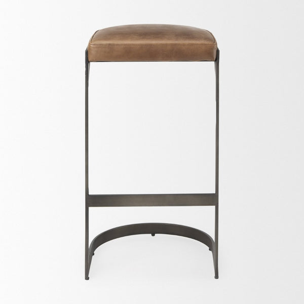 Mercana Tyson Counter Stool - Stylish Backless Leather Seat with Gun Metal Frame for Modern Interiors Brown Leather | Black Metal | Bar 69270