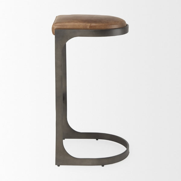 Mercana Tyson Counter Stool - Stylish Backless Leather Seat with Gun Metal Frame for Modern Interiors Brown Leather | Black Metal | Bar 69270