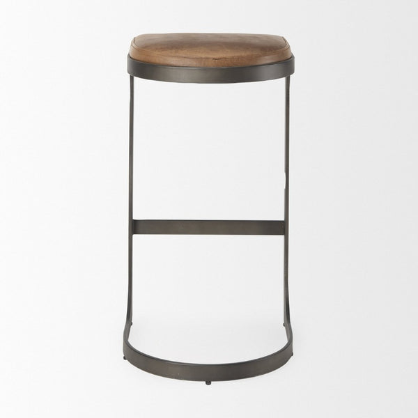 Mercana Tyson Counter Stool - Stylish Backless Leather Seat with Gun Metal Frame for Modern Interiors Brown Leather | Black Metal | Bar 69270