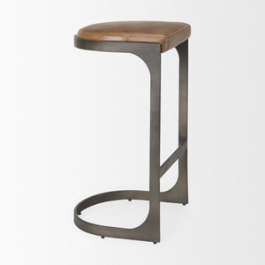 Mercana Tyson Counter Stool - Stylish Backless Leather Seat with Gun Metal Frame for Modern Interiors Brown Leather | Black Metal | Bar 69270