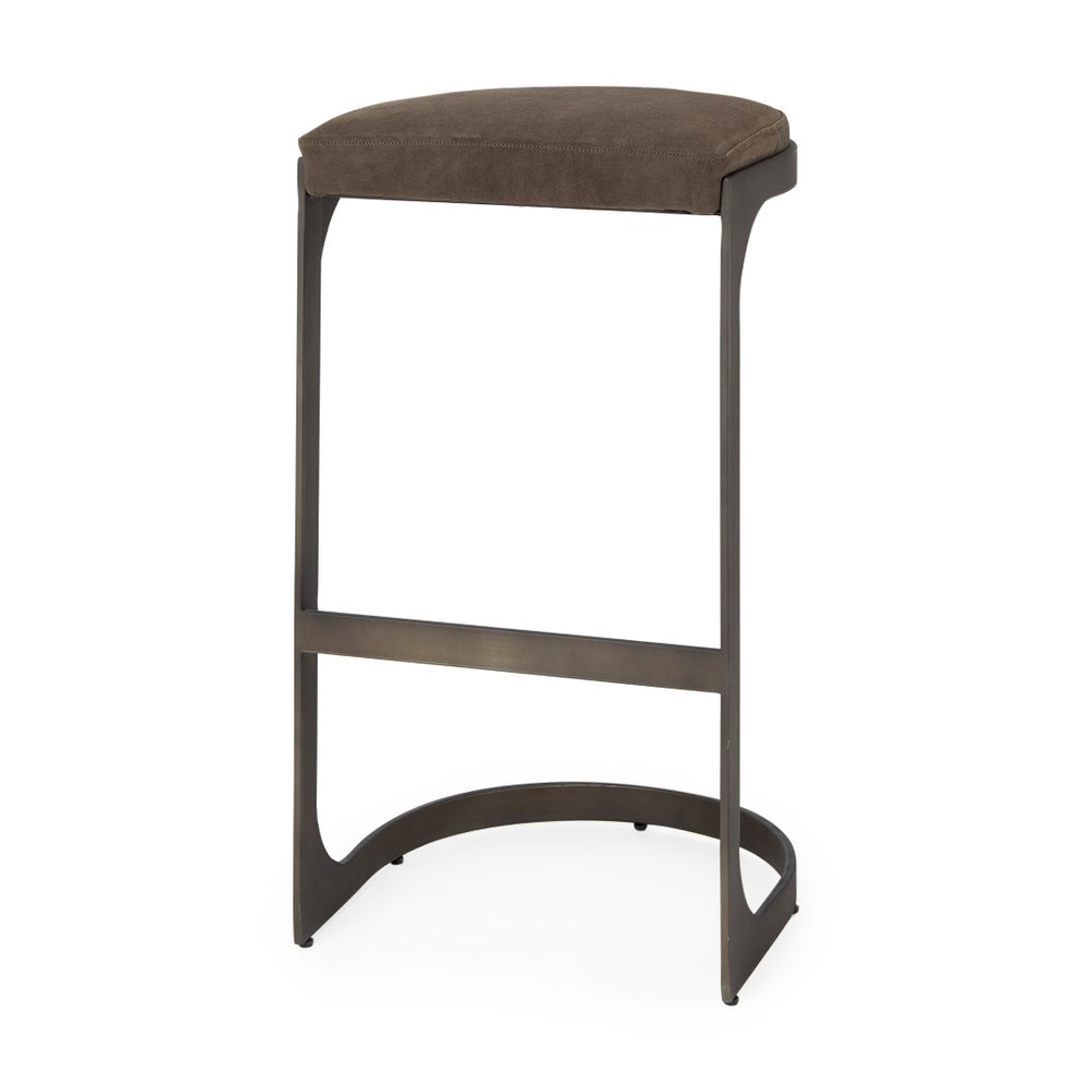 Mercana Tyson Backless Suede Stool with Gunmetal Frame - Modern Industrial Design for Kitchen or Bar Spaces Brown/Gray Suede | Black Metal | Bar 69272