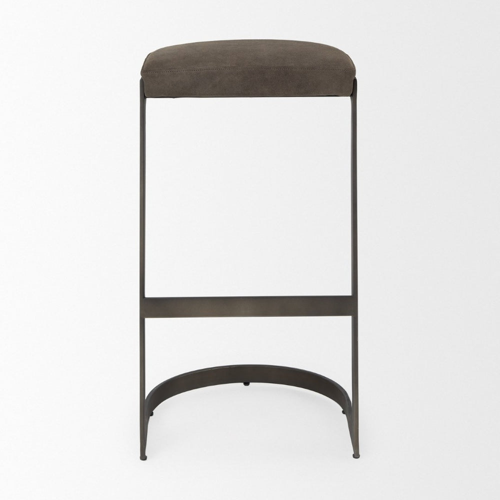 Mercana Tyson Backless Suede Stool with Gunmetal Frame - Modern Industrial Design for Kitchen or Bar Spaces Brown/Gray Suede | Black Metal | Bar 69272