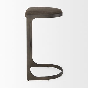 Mercana Tyson Backless Suede Stool with Gunmetal Frame - Modern Industrial Design for Kitchen or Bar Spaces Brown/Gray Suede | Black Metal | Bar 69272