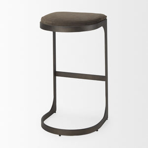 Mercana Tyson Backless Suede Stool with Gunmetal Frame - Modern Industrial Design for Kitchen or Bar Spaces Brown/Gray Suede | Black Metal | Bar 69272