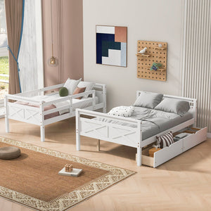 English Elm Twin Twin-over-Full Bunk Bed with Attached Ladder, Built-In Underbed Storage Drawers & Guardrail Safety Designed for Space-Saving Kids' Rooms White SM000119AAK-1