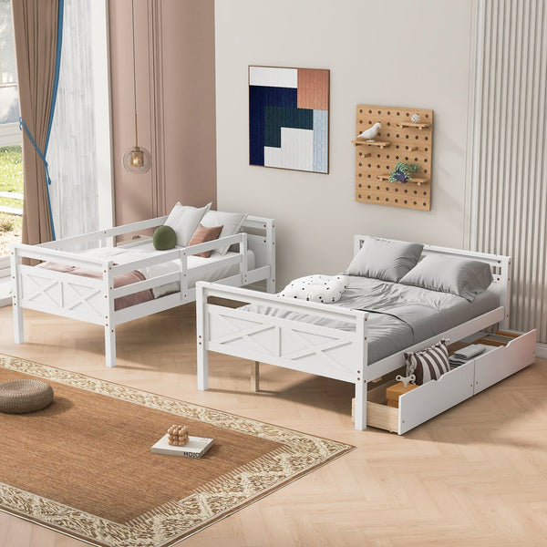 English Elm Twin Twin-over-Full Bunk Bed with Attached Ladder, Built-In Underbed Storage Drawers & Guardrail Safety Designed for Space-Saving Kids' Rooms White SM000119AAK-1