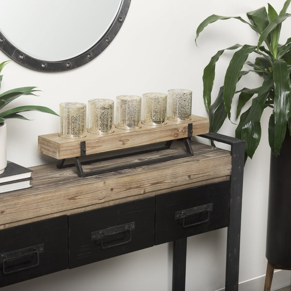 Mercana Benk Five-Cup Candle Holder – Rustic-Modern Centerpiece for Any Room, Perfect for Cozy Ambiance 53085