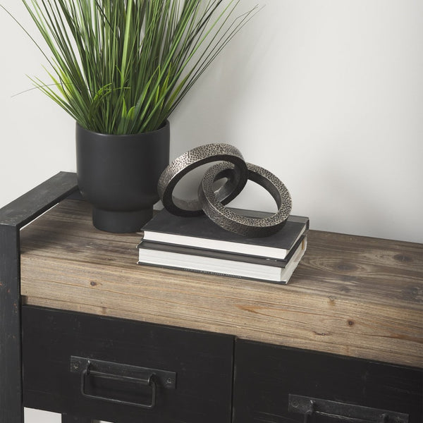 Mercana Rafiki Conjoined Circles Sculpture - Modern Metal Accent with Hammered Finish for Meaningful Decor Blackened Silver Metal 69163