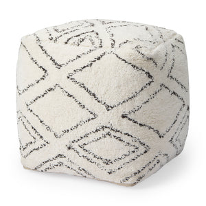 Mercana Tapir Beige Cotton Argyle Pattern Square Pouf  67586