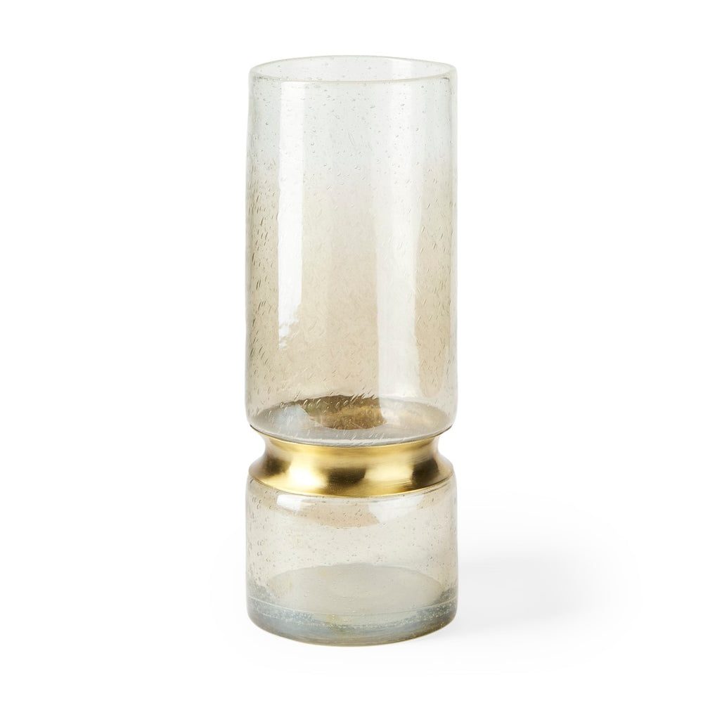 Mercana Adriatic I Sculptural Glass Vase with Brushed Gold Metal Accent for Modern Elegance in Any Room Gold Glass | 13H 67947