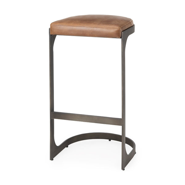 Mercana Tyson Counter Stool - Stylish Backless Leather Seat with Gun Metal Frame for Modern Interiors Brown Leather | Black Metal | Bar 69270