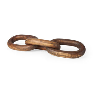 Mercana Tayla Large Hand-Carved Reclaimed Wood Chain Link - Rustic Sculptural Accent for Any Space Medium Brown 70152