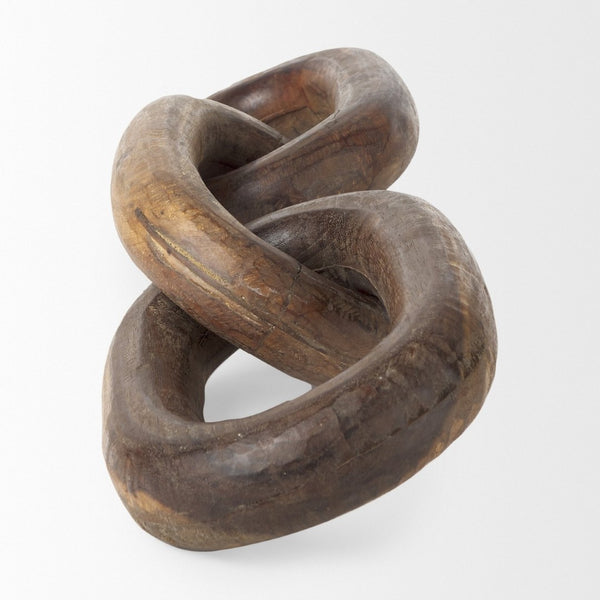 Mercana Tayla Large Hand-Carved Reclaimed Wood Chain Link - Rustic Sculptural Accent for Any Space Medium Brown 70152