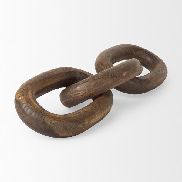 Mercana Tayla Large Hand-Carved Reclaimed Wood Chain Link - Rustic Sculptural Accent for Any Space Medium Brown 70152