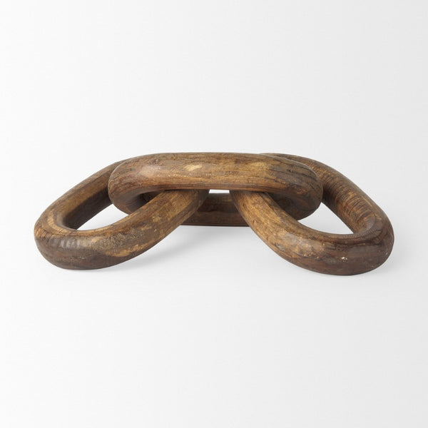Mercana Tayla Large Hand-Carved Reclaimed Wood Chain Link - Rustic Sculptural Accent for Any Space Medium Brown 70152
