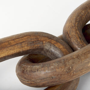 Mercana Tayla Large Hand-Carved Reclaimed Wood Chain Link - Rustic Sculptural Accent for Any Space Medium Brown 70152