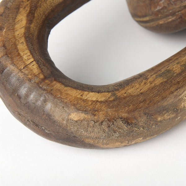 Mercana Tayla Large Hand-Carved Reclaimed Wood Chain Link - Rustic Sculptural Accent for Any Space Medium Brown 70152