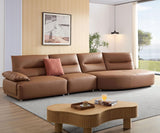 English Elm 147.24'' Oversied Modern Sectional Curved Shaped Sofa Couch For Living Room,Upholstered 5-Seat Sofa Eco-Leather Couch Set,Brown