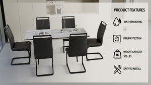 English Elm 47"-63" Expandable Dining Table Set Seats Six with Cushioned Chairs and Black Metal Legs W2189S00930