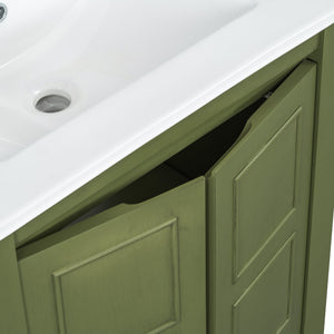 English Elm 24" Vintage Style Small Bathroom Vanity Olive Green with Ceramic Sink, Soft-Close Doors, Shelf (95) N729P292015F