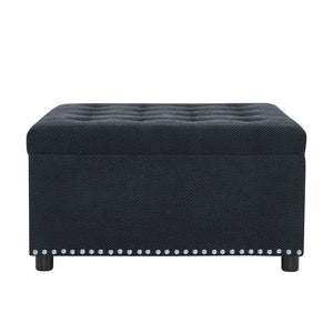 English Elm Storage Ottoman Tufted Nailhead Trim Lift Top Footstool for Living Room or Bedroom Black W5568P447086