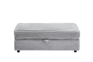 English Elm 47.24-inch corduroy armchair with storage ottoman and USB ports, spring seat, solid wood frame lounge Gray W3356S00021