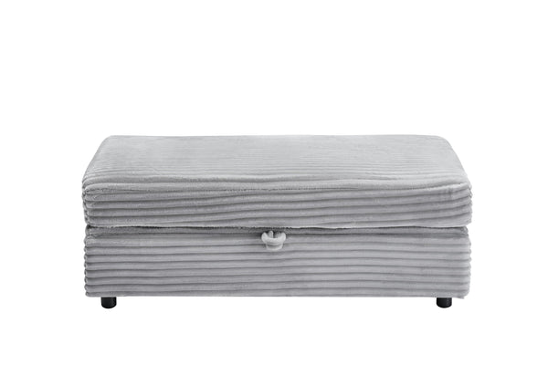 English Elm 47.24-inch corduroy armchair with storage ottoman and USB ports, spring seat, solid wood frame lounge Gray W3356S00021