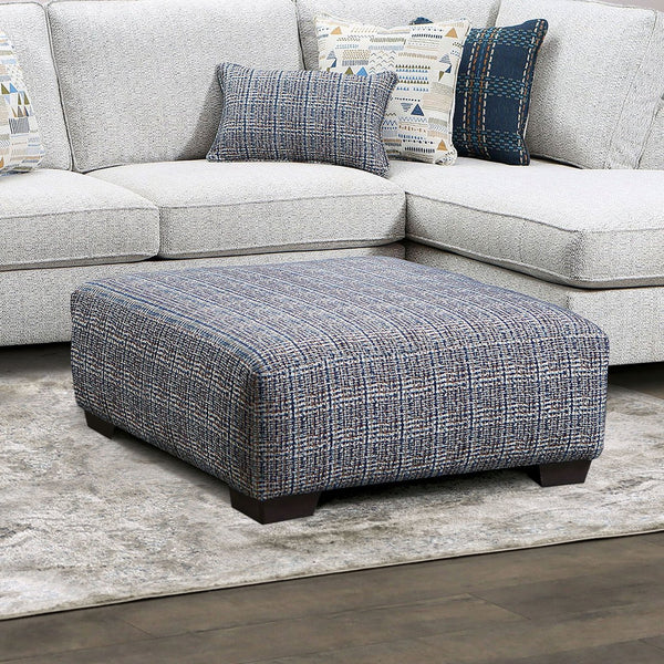English Elm Square Upholstery Ottoman in Blue Chenille Patterned Fabric — Plush Extra Seating, Stylish Accent Multi 39 L x 39 W x 18 H B2741P355279