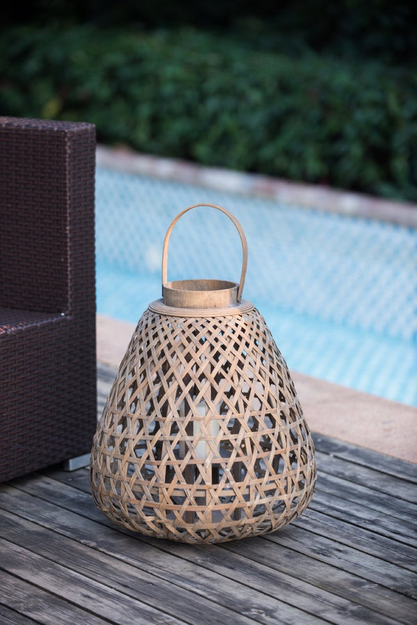 English Elm 16.9x16.9x17.7" Fir Wood Woven Lattice Candle Lantern Tapered Frame Porch Accent W2078P495660