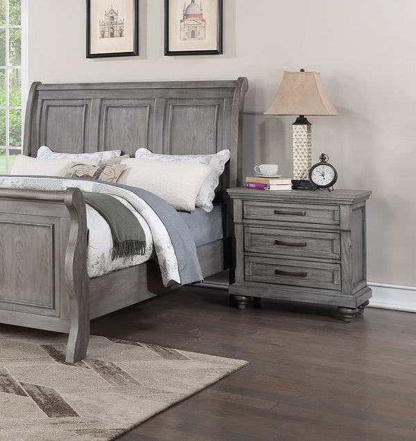 English Elm Contemporary Antique Gray Oak Nightstand with Spacious Drawers, Sturdy Modern Bedside Storage 29"H B011P210120
